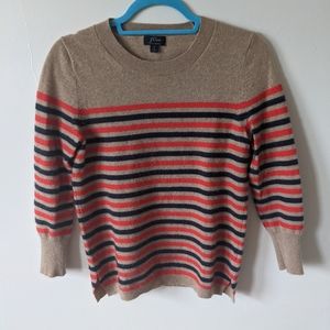 J. Crew tan/black/red striped cashmere sweater